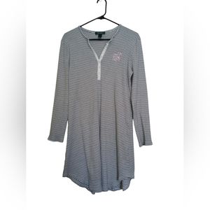 Lauren Ralph Lauren Embroidered Nightgown, black & white stripe 3/4 sleeve, sz L